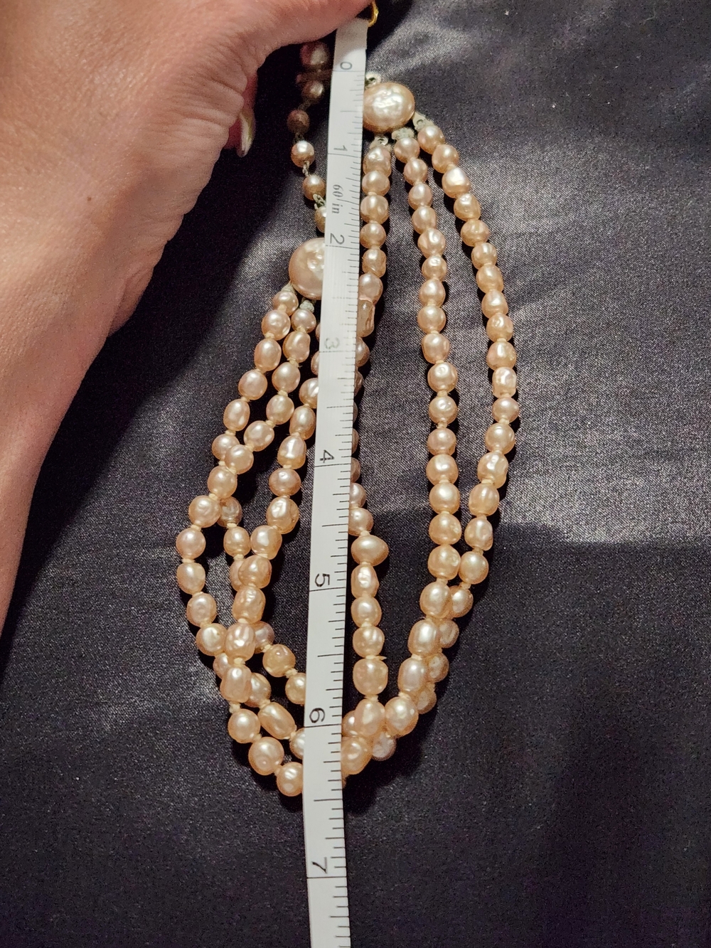 Vintage Japan Pink Glass Pearl Necklace - Multi-Strand Baroque Style - Picture 7 of 8